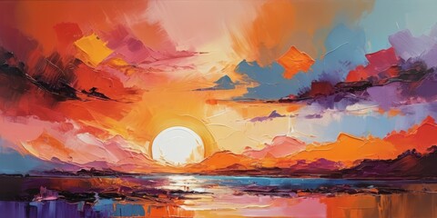 soothing blend of a sunset scene and warm, vibrant hues. - obrazy, fototapety, plakaty
