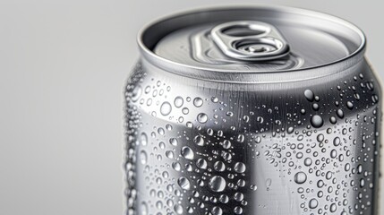 Full body photograph of a plain aluminum soda can isolated on a white background.