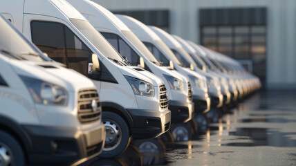 Fleet of cargo vans lined up, ready for logistical demands.