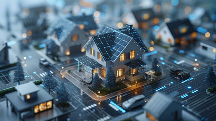 Obraz premium Digital Home. An eco-friendly, solar-powered home. 