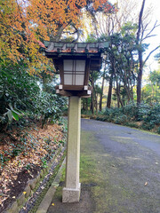 Japanese Way of Night Lamp in the Pavement of Park