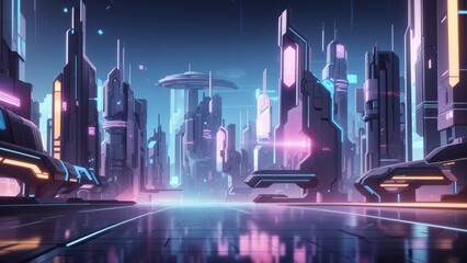 2D abstract futuristic city background environment for mobile adventure or battle game