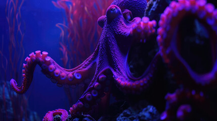 Octopus on the seabed in purple colors - 752398641
