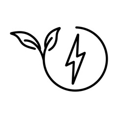 electricity icon eco friendly concept, electricity icon with leaf, line icon isolated on white, eps vector illustration