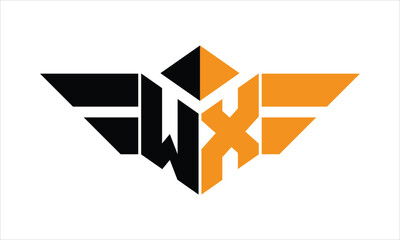 WX initial letter falcon icon gaming logo design vector template. batman logo, sports logo, monogram, polygon, war game, symbol, playing logo, abstract, fighting, typography, icon, minimal, wings logo