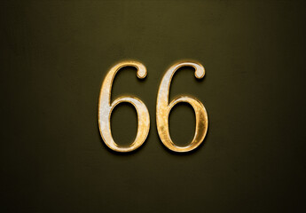 Old gold effect of 66 number with 3D glossy style Mockup.	