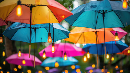 Fototapeta na wymiar Bright and colorful street decor creating a festival atmosphere