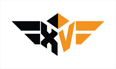 XV initial letter falcon icon gaming logo design vector template. batman logo, sports logo, monogram, polygon, war game, symbol, playing logo, abstract, fighting, typography, icon, minimal, wings logo