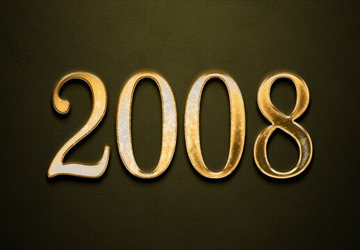 Old gold effect of year 2008 with 3D glossy style Mockup.	