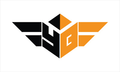 YQ initial letter falcon icon gaming logo design vector template. batman logo, sports logo, monogram, polygon, war game, symbol, playing logo, abstract, fighting, typography, icon, minimal, wings logo