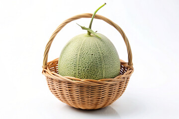 cantaloupe fruit in a basket isolated on white