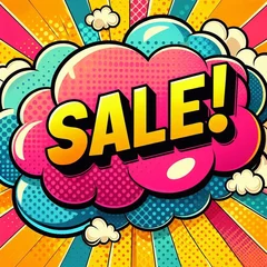 Tischdecke Sale! on a cloud in bright colors, pop-art style. AI generated illustration © vector_master