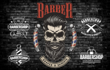 3D wallpaper showing a set of barber tools for barbershops
 - obrazy, fototapety, plakaty