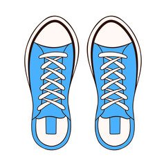 Sneaker shoe for male icon in flat style. Minimalistic hand drawn blue footwear logo for shoes shop. Vector illustration isolated on a white background.