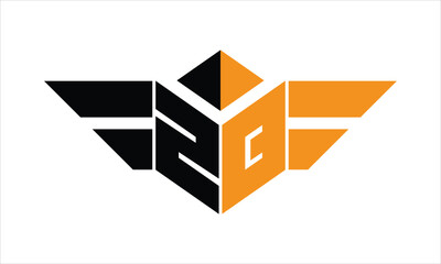 ZQ initial letter falcon icon gaming logo design vector template. batman logo, sports logo, monogram, polygon, war game, symbol, playing logo, abstract, fighting, typography, icon, minimal, wings logo