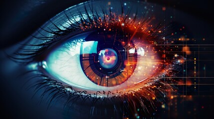 Futuristic cyborg eye with circuit board inside
