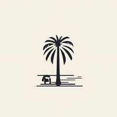 Palm Tree and Umbrella in a Circle