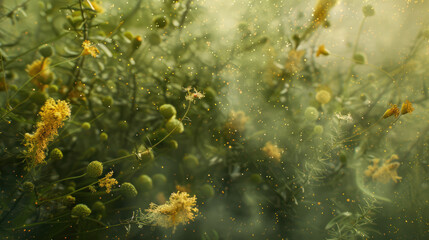Flower field. Flower pollen in the air. Flowering and spring allergies concept. - obrazy, fototapety, plakaty