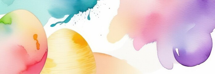 Fototapeta na wymiar Banner aquarel colour eggs with free space, pastel colours. Easter concept