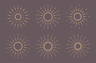 Set of light rays, sunburst, Thin Line Art Vector Illustration