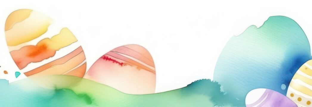 Banner  aquarel colour eggs with free space, pastel colours. Easter concept