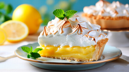 piece of lemon pie with whipped cream and lemon
