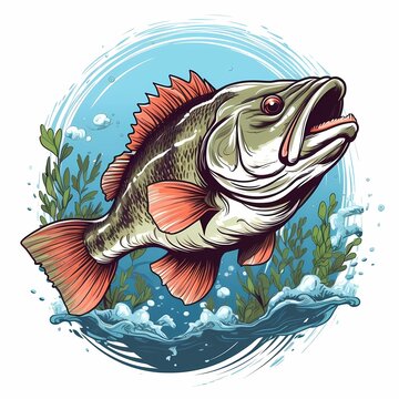 fish leaping water, red fins, blue background clip art preview