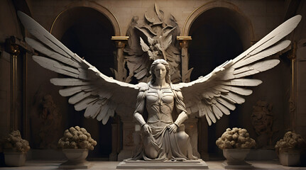 Crypt with winged angel statue tomb Generative AI 