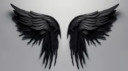 Fotobehang Angel wings, Natural black wing plumage isolated on white background with clipping part © Michel 
