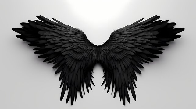 Angel wings, Natural black wing plumage isolated on white background with clipping part