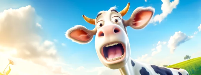Fototapeten Cheerful cartoon cow on a sunny meadow © edojob