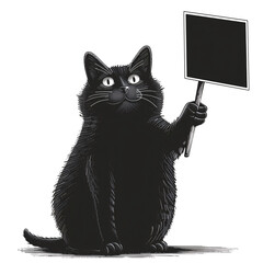 a black cat holding a sign