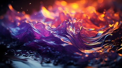 Iridescent silver and deep indigo liquids collide, unleashing a dynamic burst of energy that forms intricate abstract patterns. HD camera captures the intense collision with precision - obrazy, fototapety, plakaty
