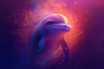 A dolphin teaching others how to use bitcoin under the sea animation - obrazy, fototapety, plakaty