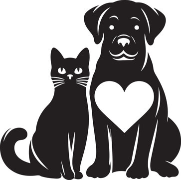 black cat and dog with heart illustration 