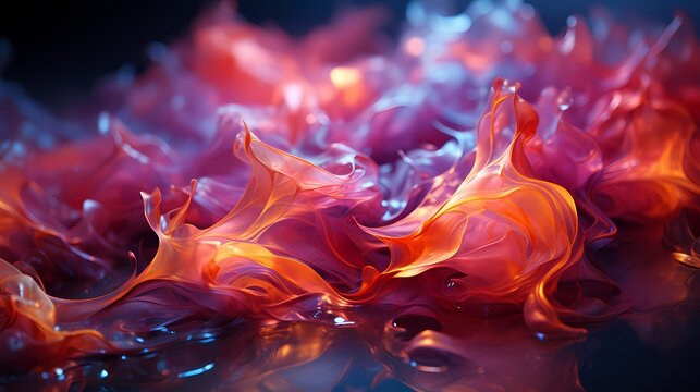 Iridescent silver and ruby red liquids collide, unleashing a dynamic burst of energy that fills the air with otherworldly abstract patterns. HD camera captures the intense collision with precision