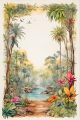 Palmen & Blüten - Vorlage - Muster - tropisches Motiv - Rahmen - Freifläche