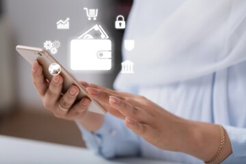 Businessman Hand Mobile Phone with Mobile banking,