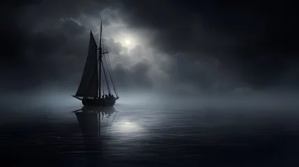 Deurstickers A sailboat sails through the night. © IgitPro