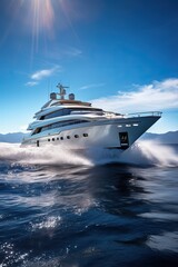 Modern Diesel Yacht Sailing on the Ocean Waves