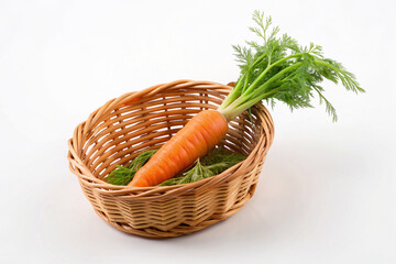 carrots in a basket Isolated on white background 