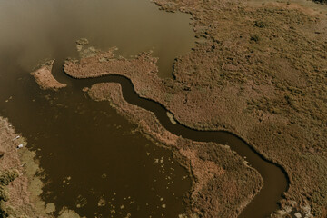 Aerial photography. curved river flow line Ukraine