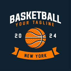 Basketball vintage logo vector isolated. Basketball logo with shield background vector design	