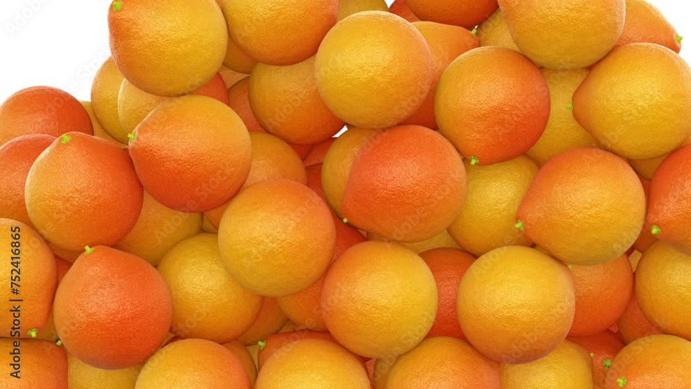 Aufkleber realistic 3d animation of the fresh ripe orange pomelos falling from the top filling up the volume r