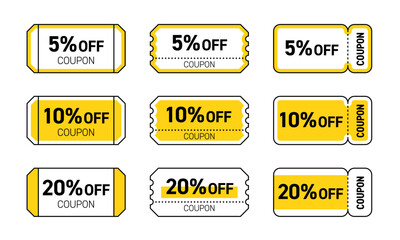 5%、10%、20%割引のクーポンチケット