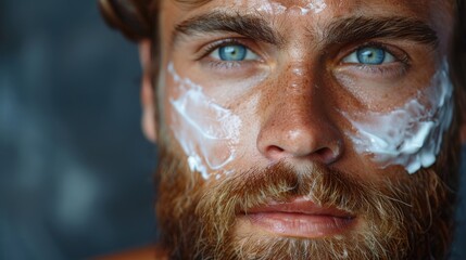 Skin care cream is squeezed out of a man's beard