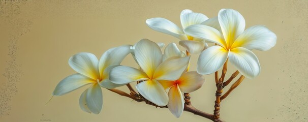 Obraz na płótnie Canvas frangipani flowers on a yellow background