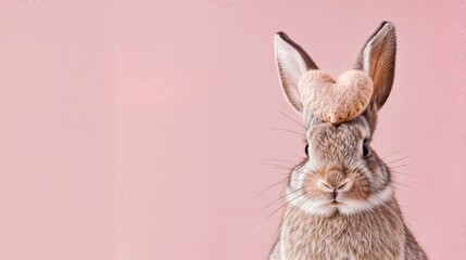 bunny rabbit with heart on pink background with place