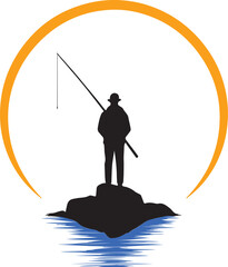 silhouette of a fisherman with fishing rod