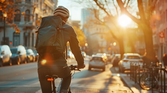 Biker on a Street Stylish Golden Light Bike Ride